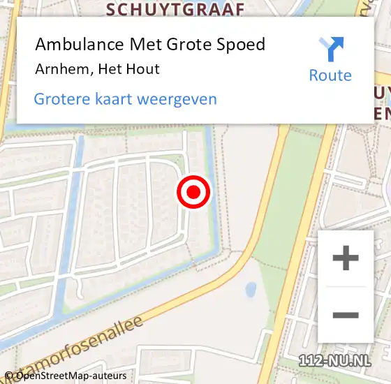 Locatie op kaart van de 112 melding: Ambulance Met Grote Spoed Naar Arnhem, Het Hout op 25 december 2022 19:44