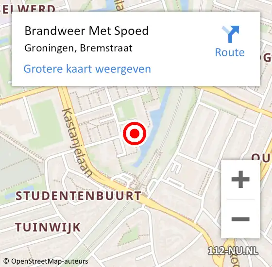 Locatie op kaart van de 112 melding: Brandweer Met Spoed Naar Groningen, Bremstraat op 9 september 2013 09:22