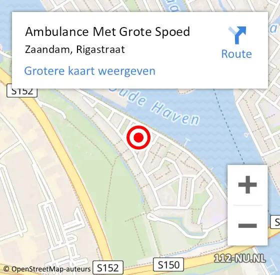 Locatie op kaart van de 112 melding: Ambulance Met Grote Spoed Naar Zaandam, Rigastraat op 25 december 2022 21:02