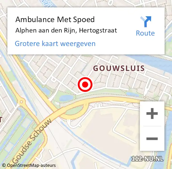 Locatie op kaart van de 112 melding: Ambulance Met Spoed Naar Alphen aan den Rijn, Hertogstraat op 25 december 2022 21:12