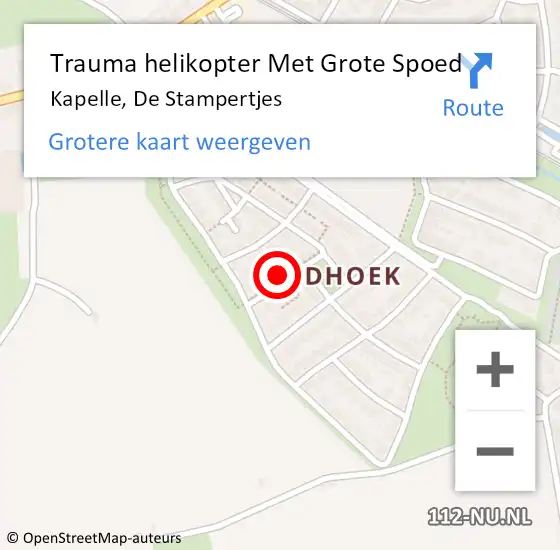 Locatie op kaart van de 112 melding: Trauma helikopter Met Grote Spoed Naar Kapelle, De Stampertjes op 25 december 2022 21:15