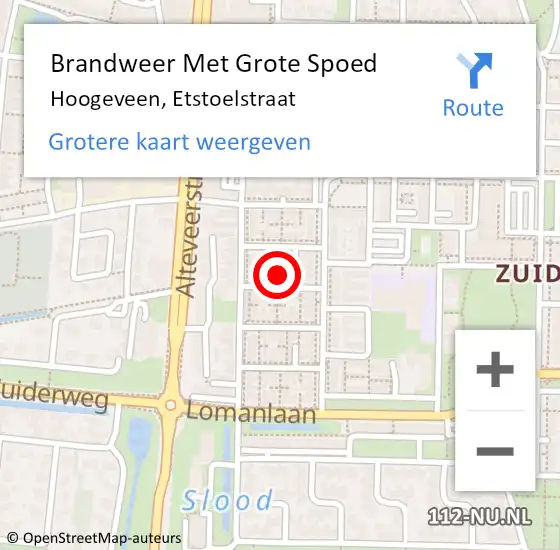 Locatie op kaart van de 112 melding: Brandweer Met Grote Spoed Naar Hoogeveen, Etstoelstraat op 25 december 2022 21:25