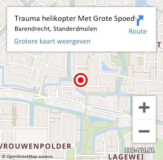 Locatie op kaart van de 112 melding: Trauma helikopter Met Grote Spoed Naar Barendrecht, Standerdmolen op 25 december 2022 21:26