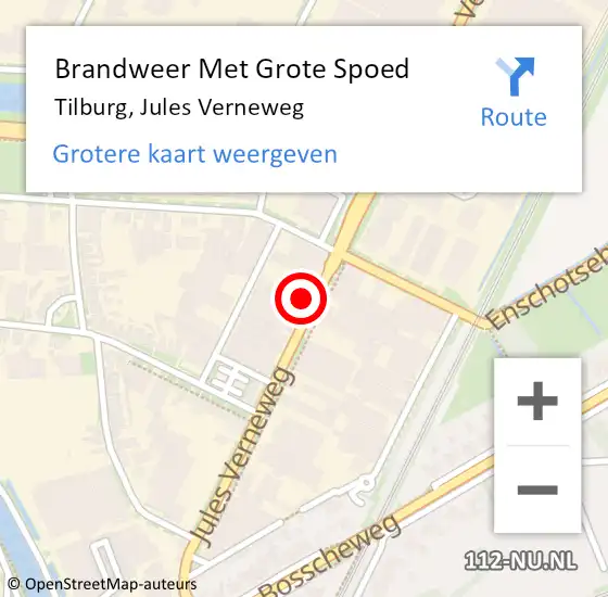 Locatie op kaart van de 112 melding: Brandweer Met Grote Spoed Naar Tilburg, Jules Verneweg op 25 december 2022 21:36