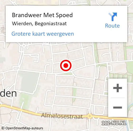 Locatie op kaart van de 112 melding: Brandweer Met Spoed Naar Wierden, Begoniastraat op 25 december 2022 21:50