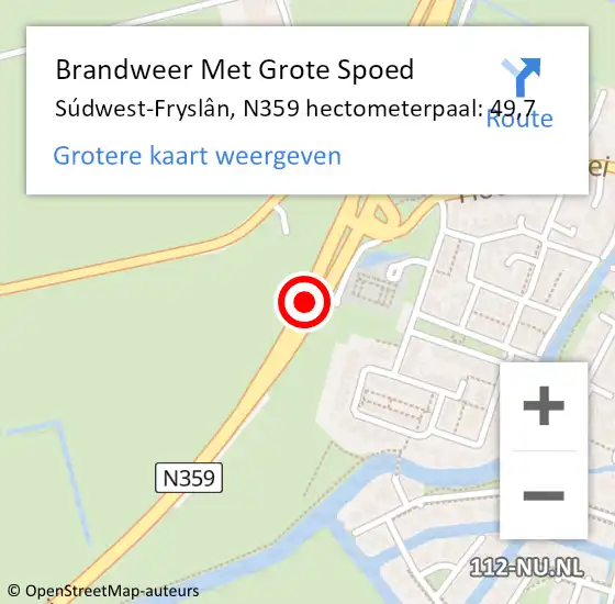 Locatie op kaart van de 112 melding: Brandweer Met Grote Spoed Naar Súdwest-Fryslân, N359 hectometerpaal: 49,7 op 25 december 2022 21:56