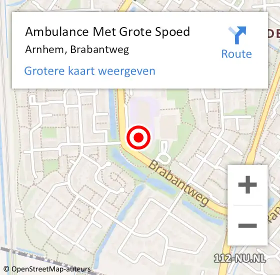 Locatie op kaart van de 112 melding: Ambulance Met Grote Spoed Naar Arnhem, Brabantweg op 25 december 2022 22:31