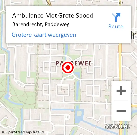 Locatie op kaart van de 112 melding: Ambulance Met Grote Spoed Naar Barendrecht, Paddeweg op 25 december 2022 22:31