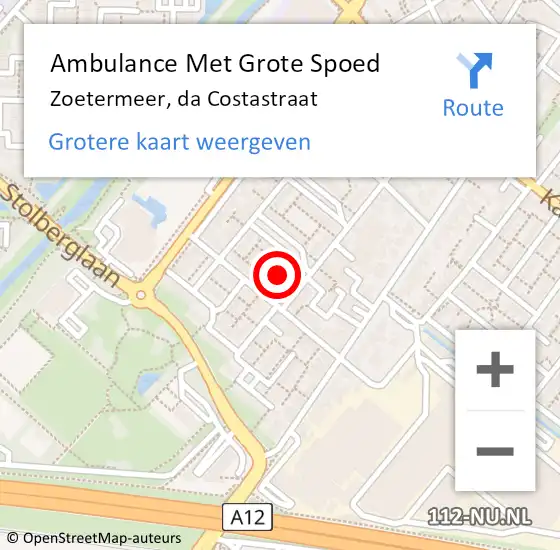 Locatie op kaart van de 112 melding: Ambulance Met Grote Spoed Naar Zoetermeer, da Costastraat op 25 december 2022 23:10