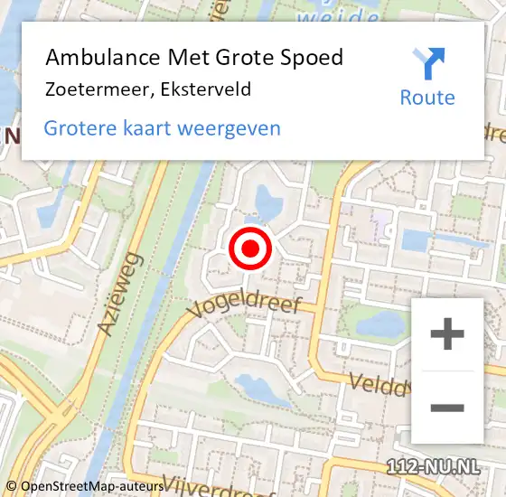 Locatie op kaart van de 112 melding: Ambulance Met Grote Spoed Naar Zoetermeer, Eksterveld op 25 december 2022 23:11