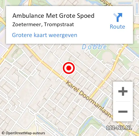 Locatie op kaart van de 112 melding: Ambulance Met Grote Spoed Naar Zoetermeer, Trompstraat op 25 december 2022 23:28