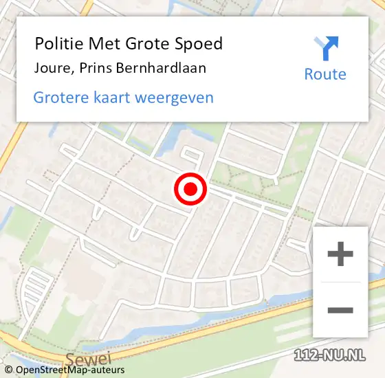 Locatie op kaart van de 112 melding: Politie Met Grote Spoed Naar Joure, Prins Bernhardlaan op 25 december 2022 23:31