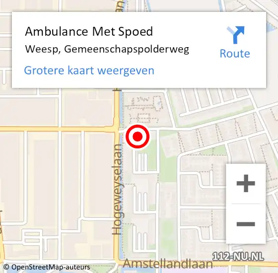 Locatie op kaart van de 112 melding: Ambulance Met Spoed Naar Weesp, Gemeenschapspolderweg op 25 december 2022 23:34