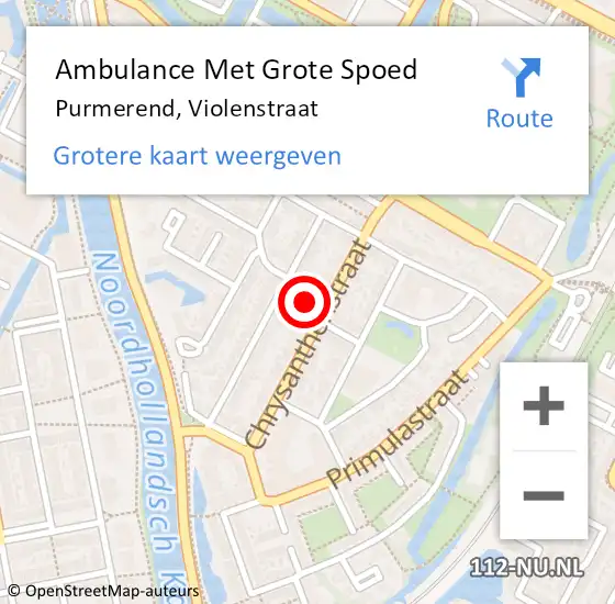 Locatie op kaart van de 112 melding: Ambulance Met Grote Spoed Naar Purmerend, Violenstraat op 25 december 2022 23:48