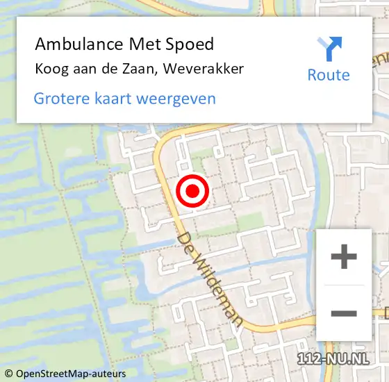 Locatie op kaart van de 112 melding: Ambulance Met Spoed Naar Koog aan de Zaan, Weverakker op 25 december 2022 23:50