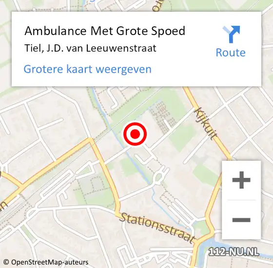 Locatie op kaart van de 112 melding: Ambulance Met Grote Spoed Naar Tiel, J.D. van Leeuwenstraat op 26 december 2022 00:36