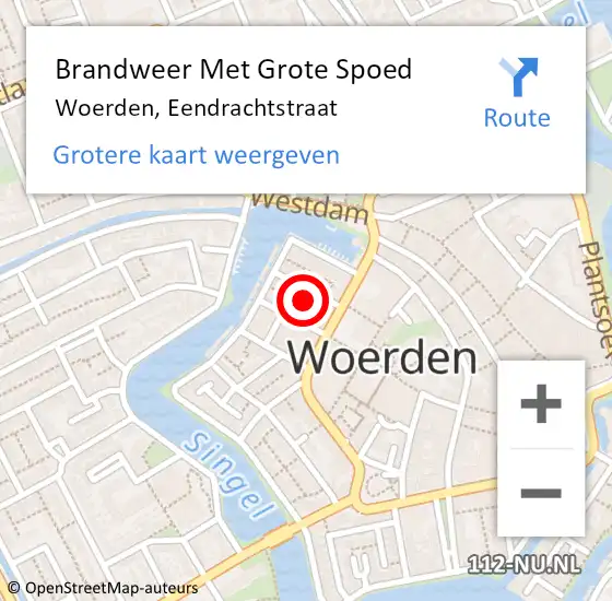 Locatie op kaart van de 112 melding: Brandweer Met Grote Spoed Naar Woerden, Eendrachtstraat op 26 december 2022 01:26