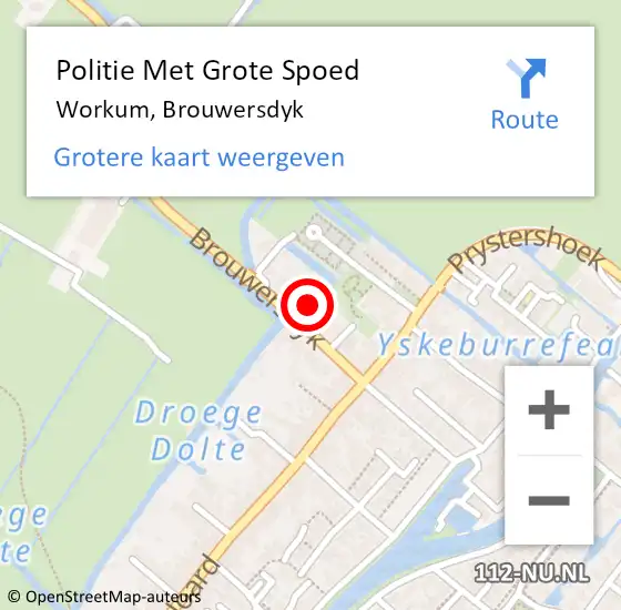 Locatie op kaart van de 112 melding: Politie Met Grote Spoed Naar Workum, Brouwersdyk op 26 december 2022 02:43