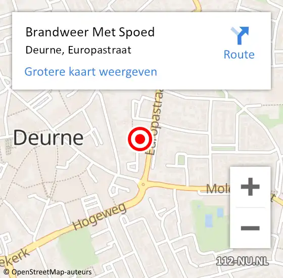 Locatie op kaart van de 112 melding: Brandweer Met Spoed Naar Deurne, Europastraat op 26 december 2022 03:10