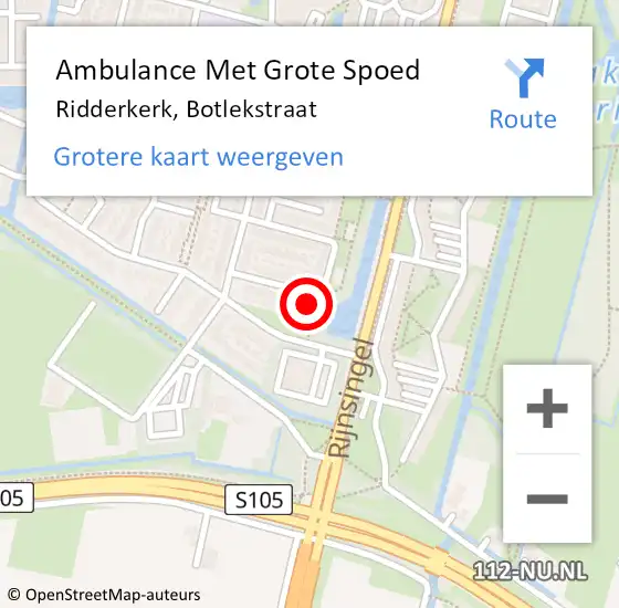 Locatie op kaart van de 112 melding: Ambulance Met Grote Spoed Naar Ridderkerk, Botlekstraat op 26 december 2022 03:48