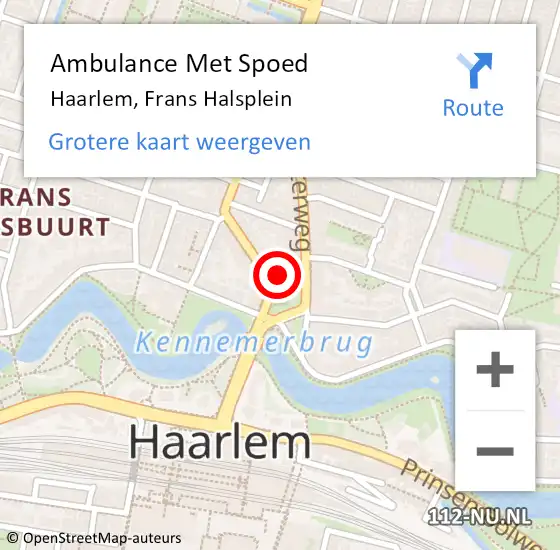 Locatie op kaart van de 112 melding: Ambulance Met Spoed Naar Haarlem, Frans Halsplein op 26 december 2022 04:22