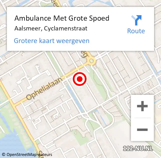 Locatie op kaart van de 112 melding: Ambulance Met Grote Spoed Naar Aalsmeer, Cyclamenstraat op 26 december 2022 04:27