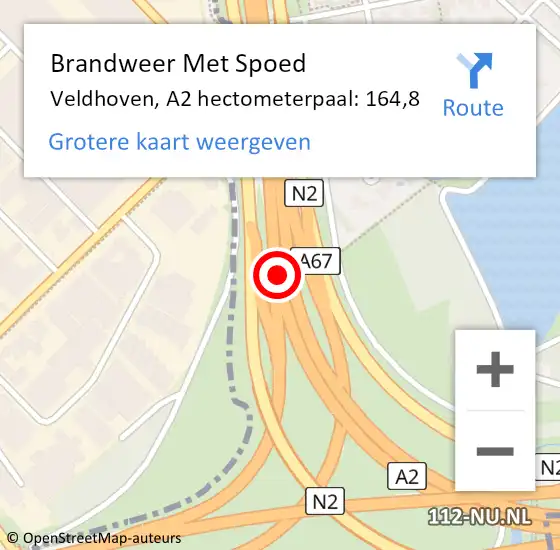 Locatie op kaart van de 112 melding: Brandweer Met Spoed Naar Veldhoven, A2 hectometerpaal: 164,8 op 26 december 2022 04:27