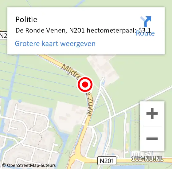 Locatie op kaart van de 112 melding: Politie De Ronde Venen, N201 hectometerpaal: 53,1 op 26 december 2022 04:40