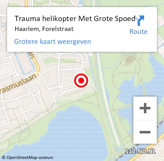 Locatie op kaart van de 112 melding: Trauma helikopter Met Grote Spoed Naar Haarlem, Forelstraat op 26 december 2022 05:30