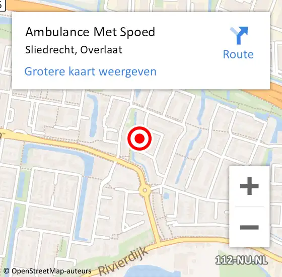 Locatie op kaart van de 112 melding: Ambulance Met Spoed Naar Sliedrecht, Overlaat op 26 december 2022 05:32