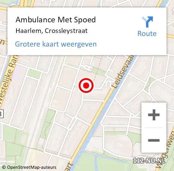 Locatie op kaart van de 112 melding: Ambulance Met Spoed Naar Haarlem, Crossleystraat op 26 december 2022 05:38