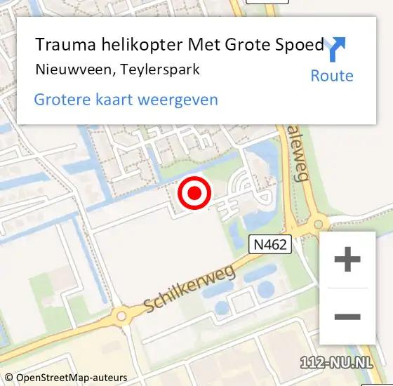 Locatie op kaart van de 112 melding: Trauma helikopter Met Grote Spoed Naar Nieuwveen, Teylerspark op 26 december 2022 05:50