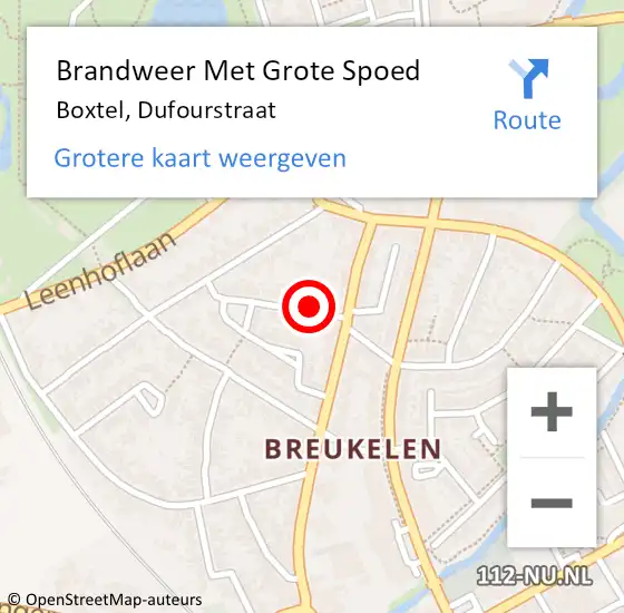 Locatie op kaart van de 112 melding: Brandweer Met Grote Spoed Naar Boxtel, Dufourstraat op 26 december 2022 06:38