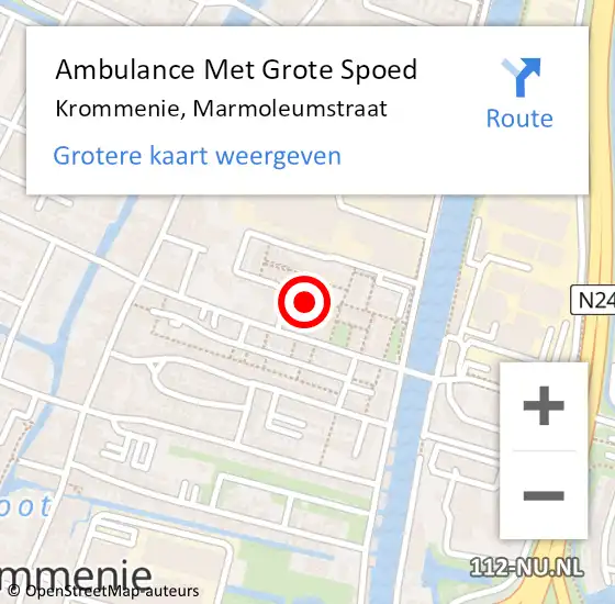 Locatie op kaart van de 112 melding: Ambulance Met Grote Spoed Naar Krommenie, Marmoleumstraat op 26 december 2022 06:48