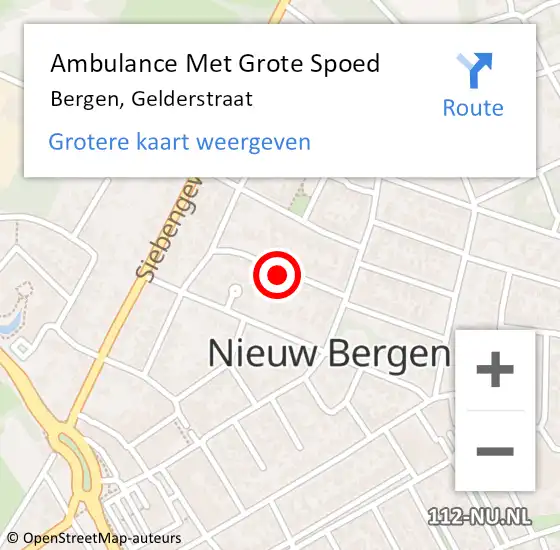 Locatie op kaart van de 112 melding: Ambulance Met Grote Spoed Naar Bergen, Gelderstraat op 26 december 2022 08:05