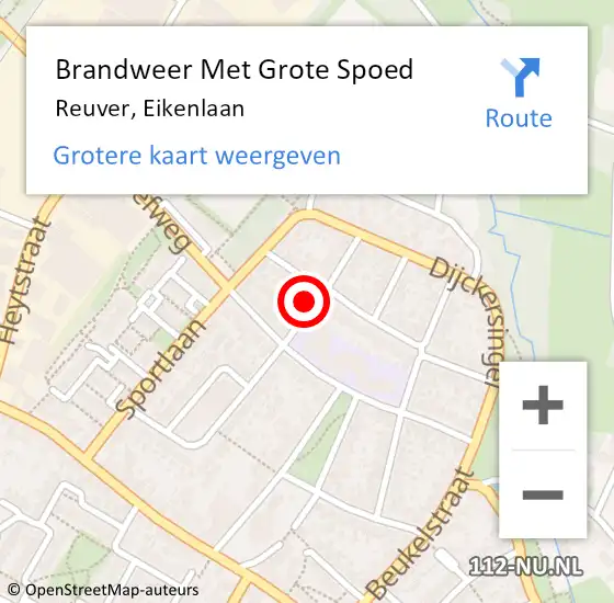 Locatie op kaart van de 112 melding: Brandweer Met Grote Spoed Naar Reuver, Eikenlaan op 26 december 2022 08:20