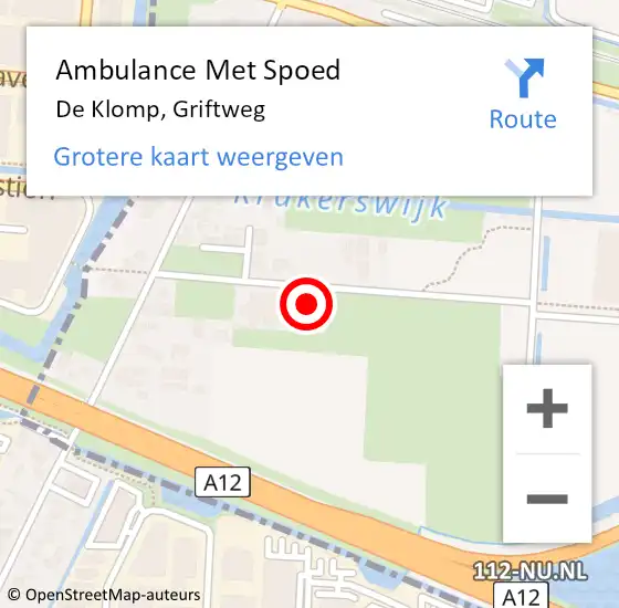 Locatie op kaart van de 112 melding: Ambulance Met Spoed Naar De Klomp, Griftweg op 26 december 2022 08:28
