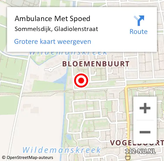 Locatie op kaart van de 112 melding: Ambulance Met Spoed Naar Sommelsdijk, Gladiolenstraat op 26 december 2022 11:09