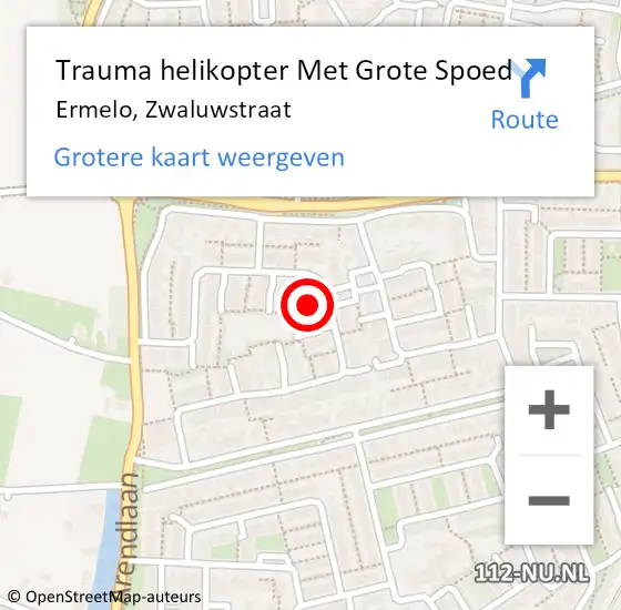 Locatie op kaart van de 112 melding: Trauma helikopter Met Grote Spoed Naar Ermelo, Zwaluwstraat op 26 december 2022 11:11