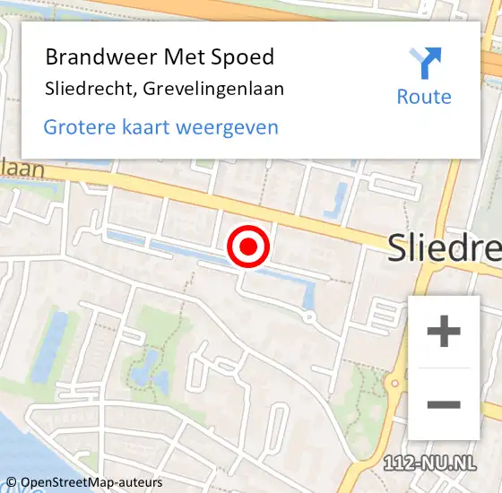 Locatie op kaart van de 112 melding: Brandweer Met Spoed Naar Sliedrecht, Grevelingenlaan op 26 december 2022 11:17