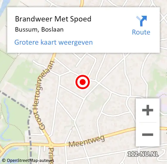 Locatie op kaart van de 112 melding: Brandweer Met Spoed Naar Bussum, Boslaan op 26 december 2022 11:24