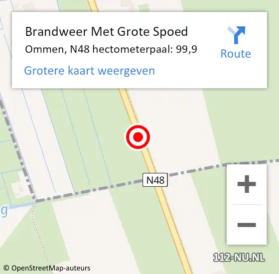 Locatie op kaart van de 112 melding: Brandweer Met Grote Spoed Naar Ommen, N48 hectometerpaal: 99,9 op 26 december 2022 11:29