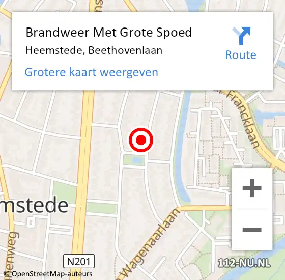 Locatie op kaart van de 112 melding: Brandweer Met Grote Spoed Naar Heemstede, Beethovenlaan op 26 december 2022 11:47