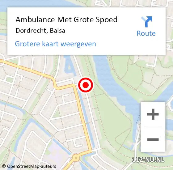 Locatie op kaart van de 112 melding: Ambulance Met Grote Spoed Naar Dordrecht, Balsa op 26 december 2022 12:00