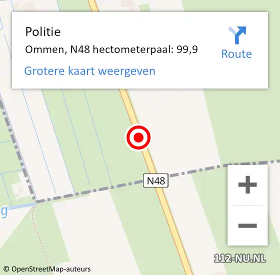 Locatie op kaart van de 112 melding: Politie Ommen, N48 hectometerpaal: 99,9 op 26 december 2022 12:08