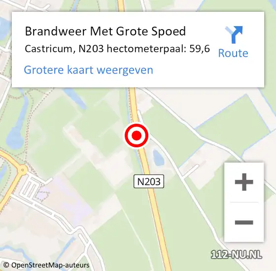 Locatie op kaart van de 112 melding: Brandweer Met Grote Spoed Naar Castricum, N203 hectometerpaal: 59,6 op 26 december 2022 12:25