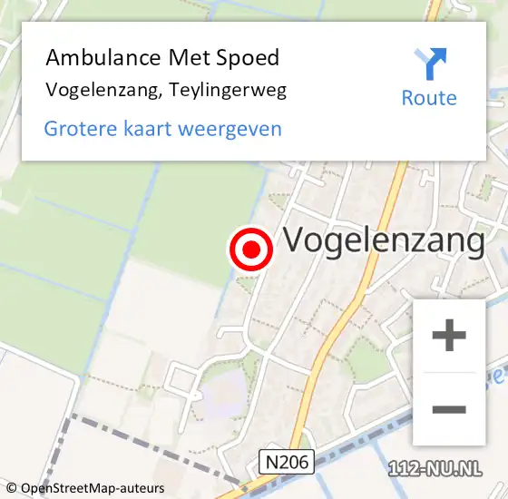 Locatie op kaart van de 112 melding: Ambulance Met Spoed Naar Vogelenzang, Teylingerweg op 26 december 2022 12:42