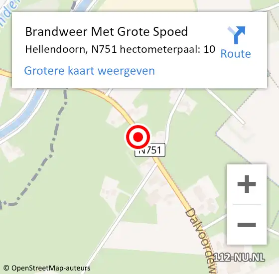 Locatie op kaart van de 112 melding: Brandweer Met Grote Spoed Naar Hellendoorn, N751 hectometerpaal: 10 op 26 december 2022 13:02