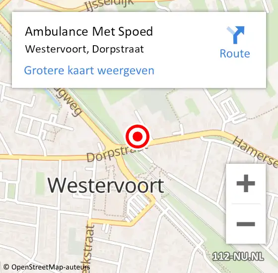 Locatie op kaart van de 112 melding: Ambulance Met Spoed Naar Westervoort, Dorpstraat op 26 december 2022 13:14