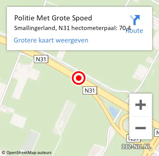 Locatie op kaart van de 112 melding: Politie Met Grote Spoed Naar Smallingerland, N31 hectometerpaal: 70,4 op 26 december 2022 13:17